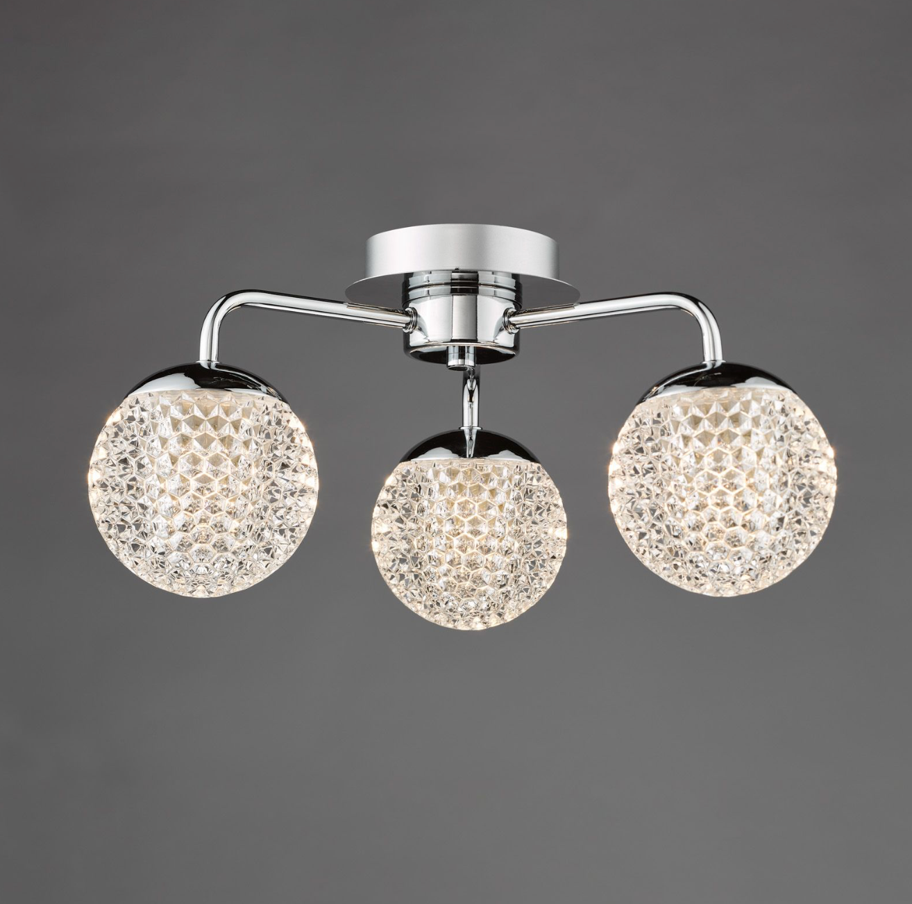 Teva 3 Light Semi-Flush Polished Chrome and Faceted Acrylic IP44