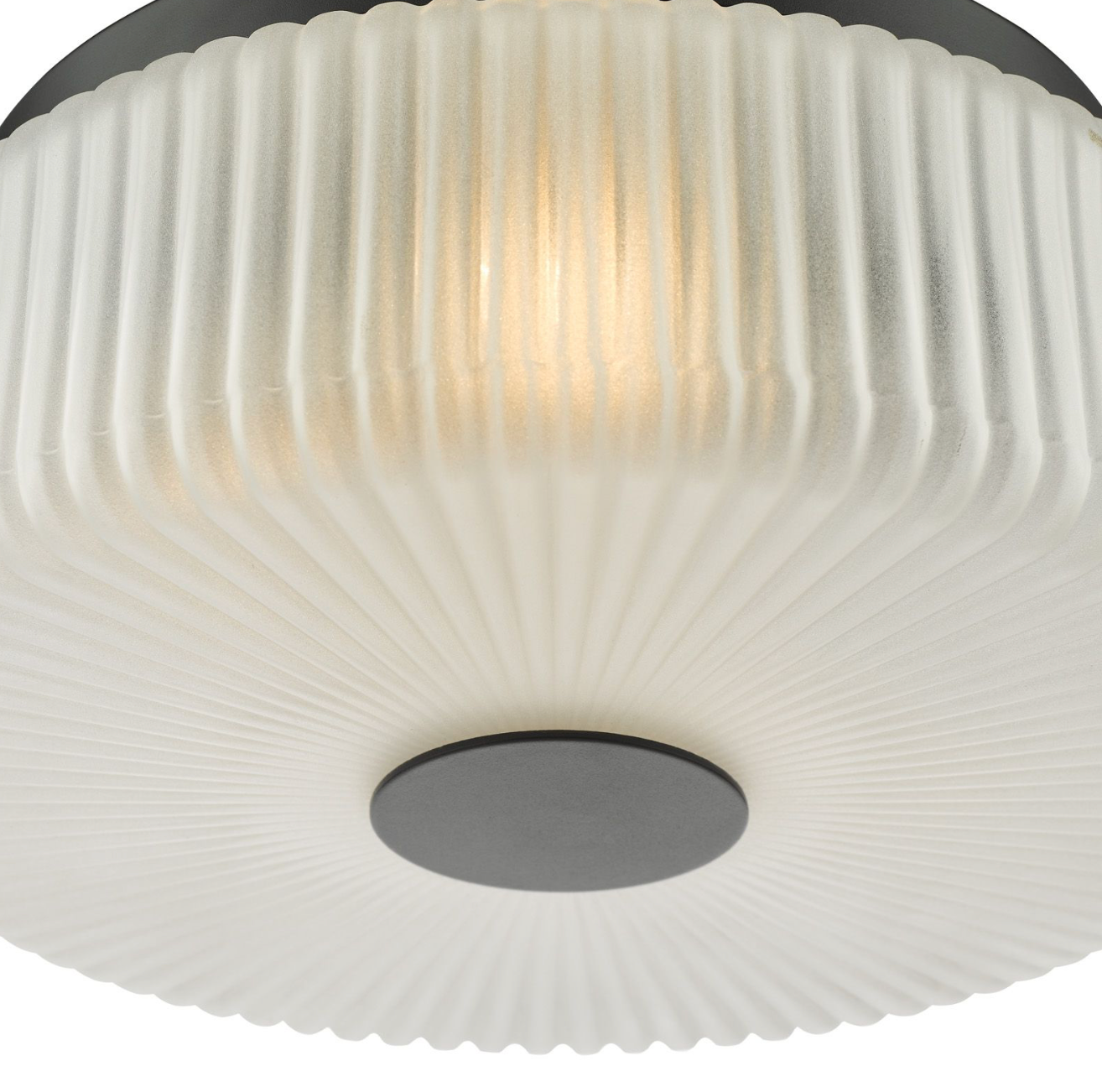 Twyman 3 Light Flush Satin Black and White Ribbed Glass IP44