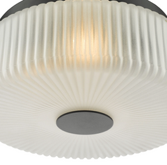 Twyman 3 Light Flush Satin Black and White Ribbed Glass IP44