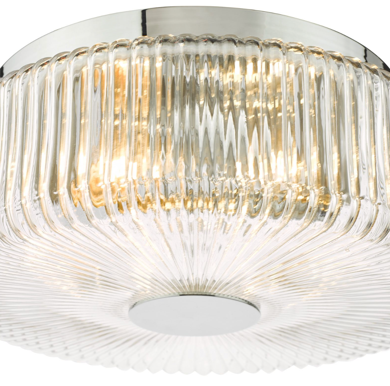 Twyman 3 Light Flush Polished Chrome Ribbed Glass IP44