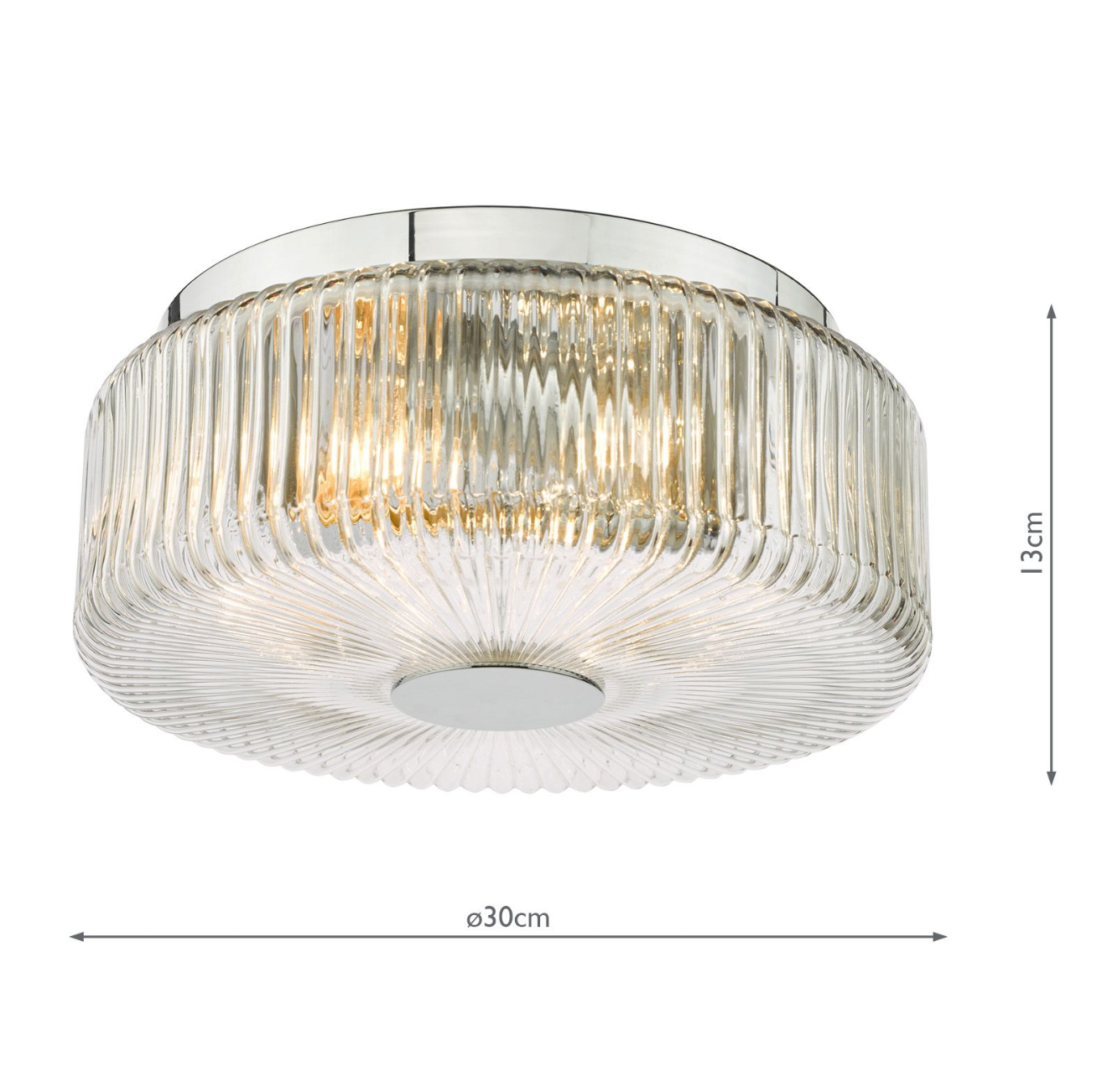 Twyman 3 Light Flush Polished Chrome Ribbed Glass IP44