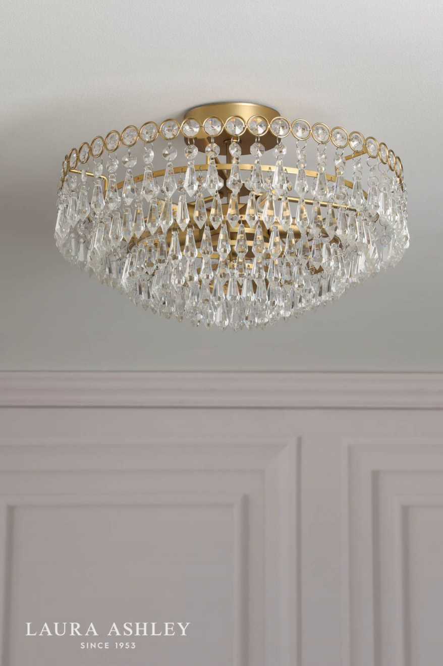 Laura Ashley Enid Cut Glass 5 Light Semi Flush Matt Antique Brass