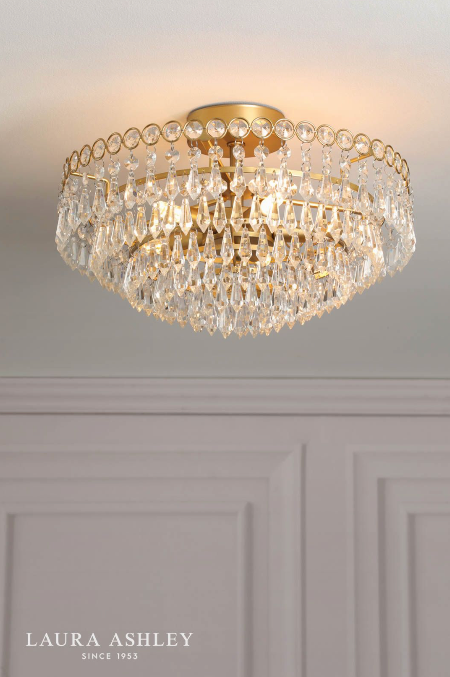 Laura Ashley Enid Cut Glass 5 Light Semi Flush Matt Antique Brass