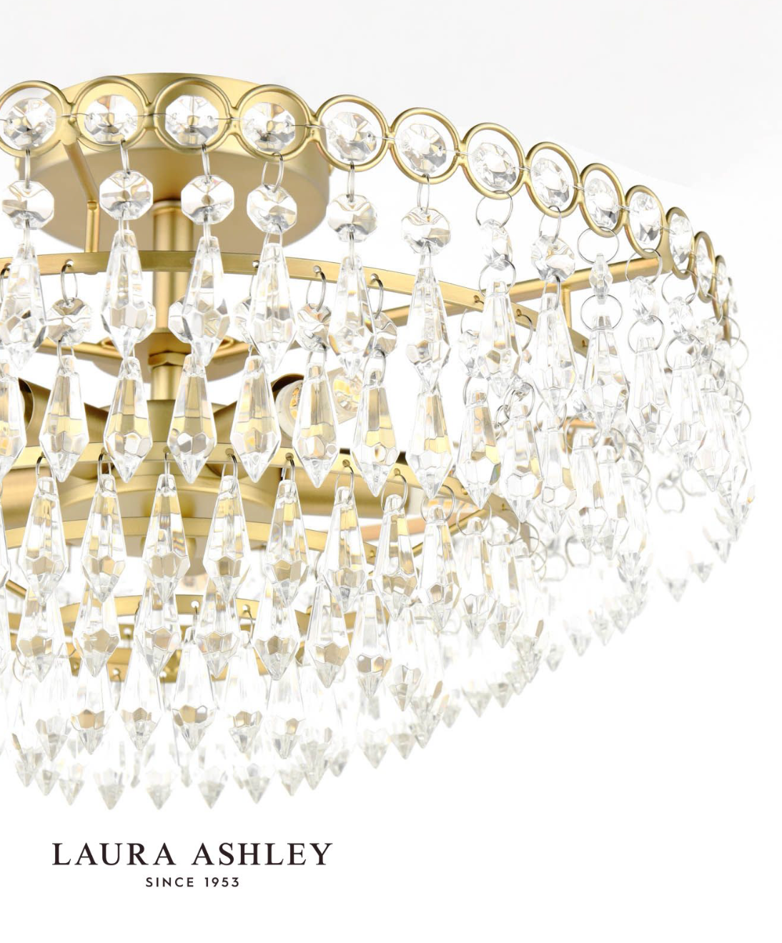 Laura Ashley Enid Cut Glass 5 Light Semi Flush Matt Antique Brass