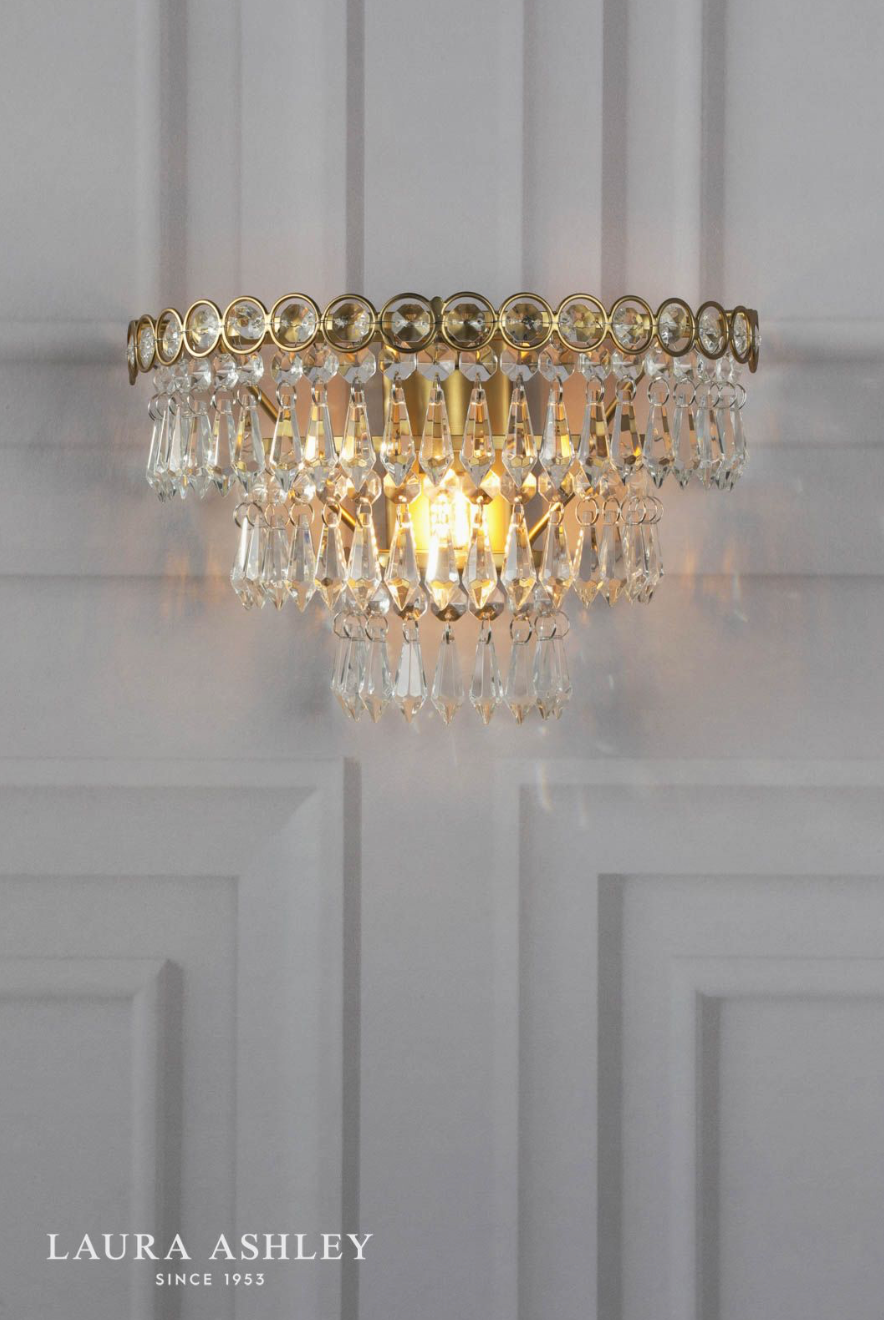 Laura Ashley Enid Wall Light Faceted Glass and Matt Antique Brass