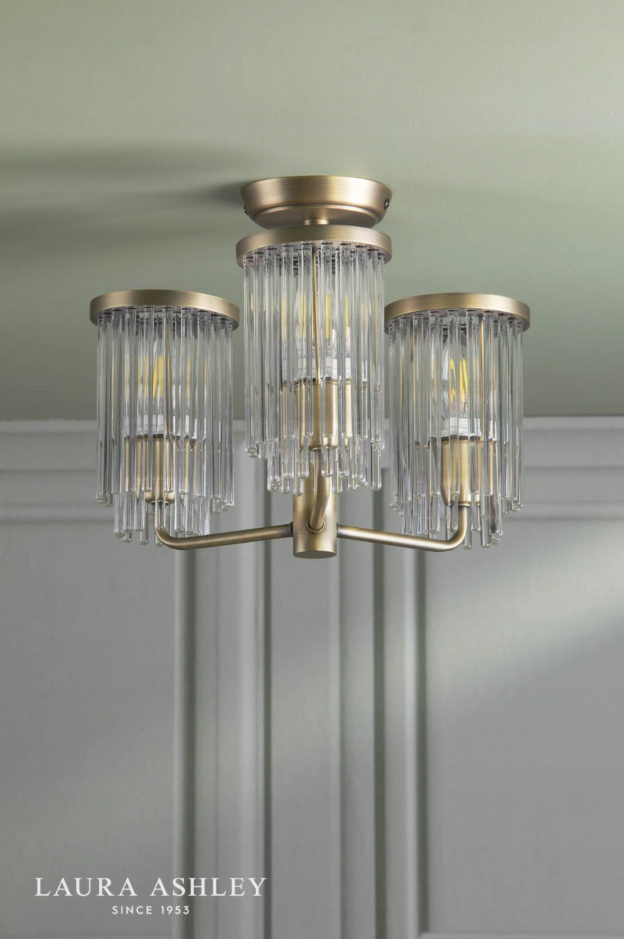 Laura Ashley Hilcote 3 Light Semi-Flush Matt Antique Brass and Glass