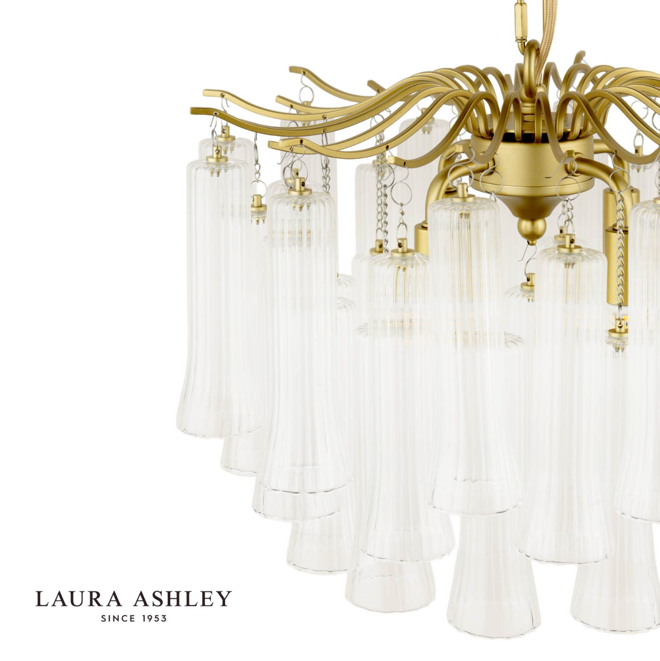 Laura Ashley Penlee 4 Light Pendant Matt Antique Brass and Ribbed Glass