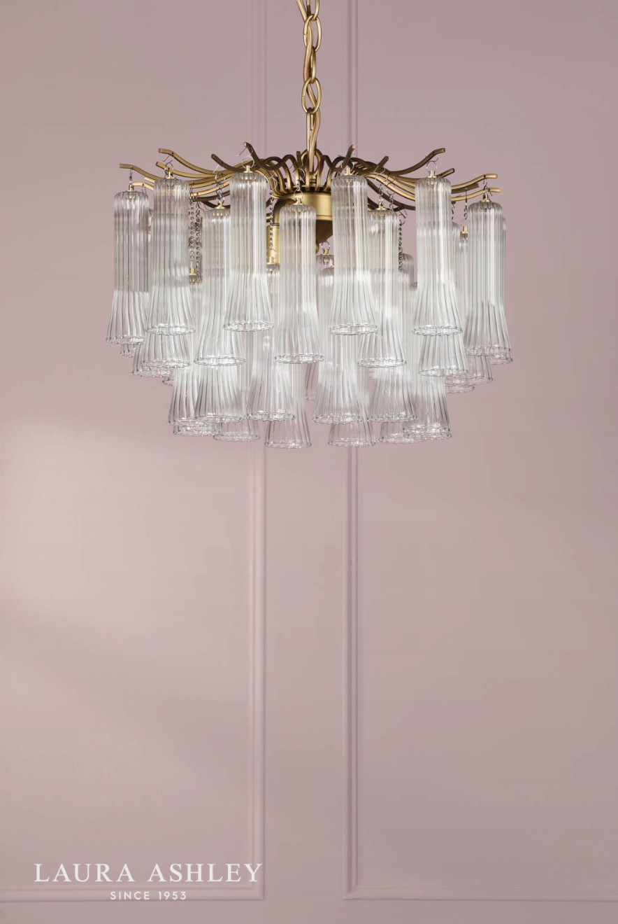 Laura Ashley Penlee 4 Light Pendant Matt Antique Brass and Ribbed Glass