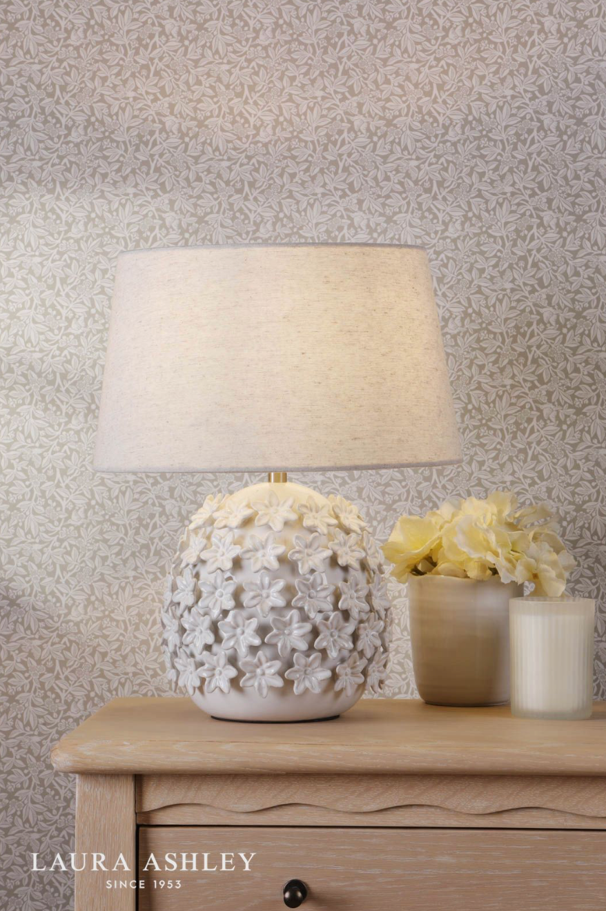 Laura Ashley Ingham Table Lamp White and Brushed Silver With Shade