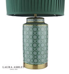 Laura Ashley Knipton Table Lamp Green Ceramic and Antique Brass With Shade