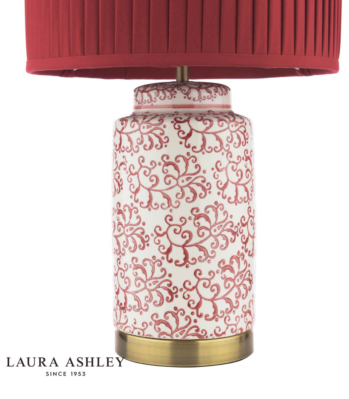 Laura Ashley Knipton Table Lamp Red Ceramic and Antique Brass With Shade