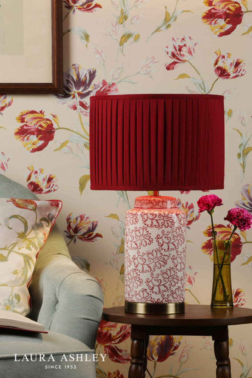 Laura Ashley Knipton Table Lamp Red Ceramic and Antique Brass With Shade