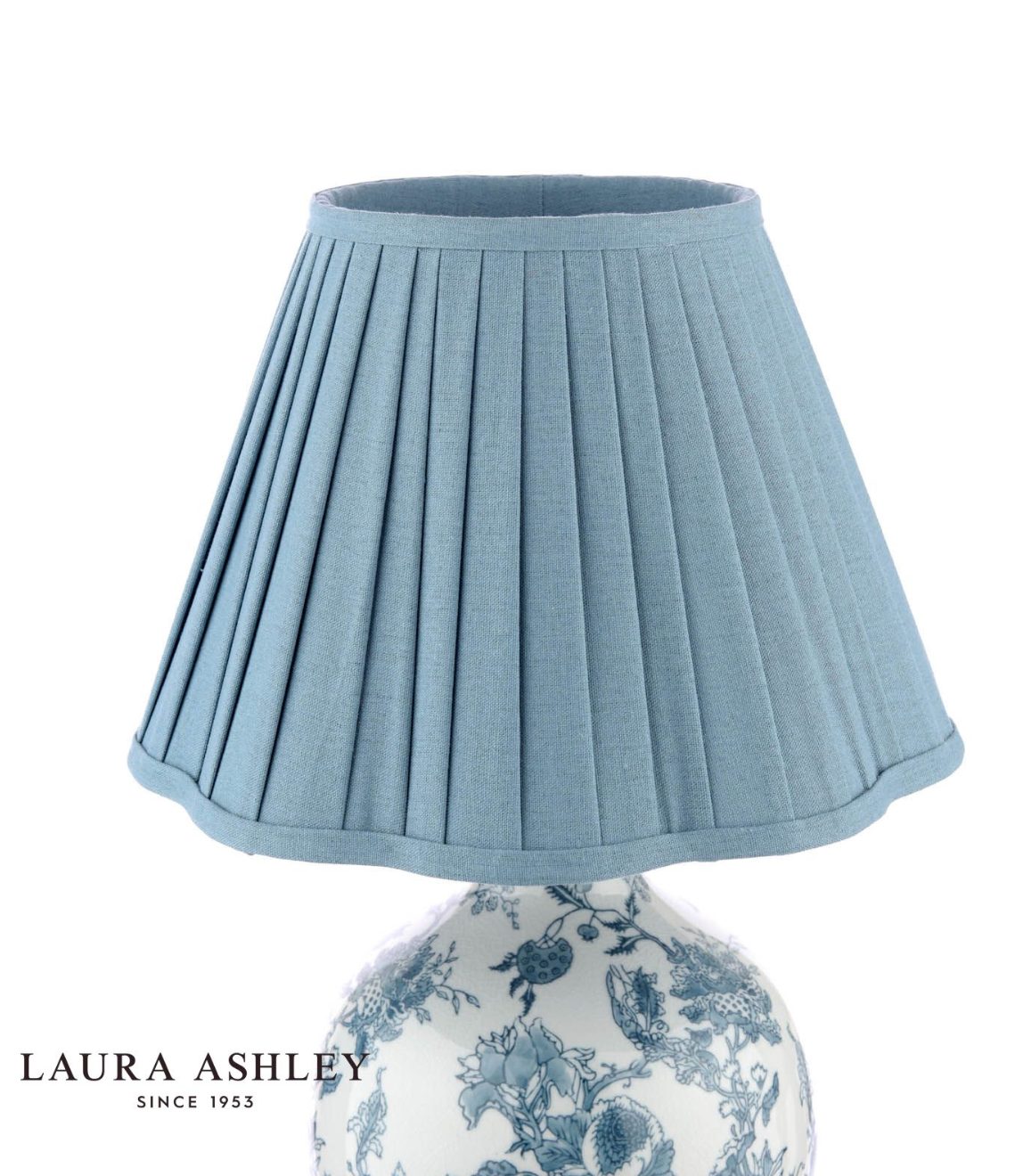 Laura Ashley Maltby Table Lamp Blue Ceramic and Antique Brass With Shade