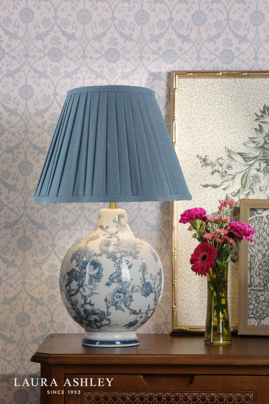 Laura Ashley Maltby Table Lamp Blue Ceramic and Antique Brass With Shade