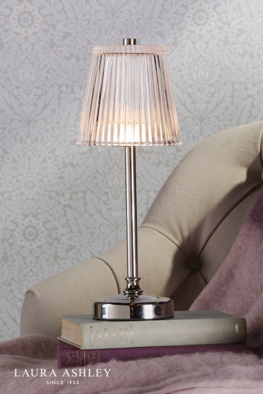 Laura Ashley Callaghan Rechargeable Table Lamp Polished Nickel and Ribbed Glass LED