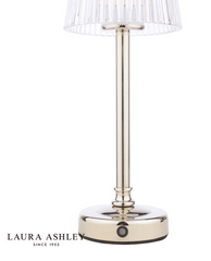 Laura Ashley Callaghan Rechargeable Table Lamp Polished Nickel and Ribbed Glass LED