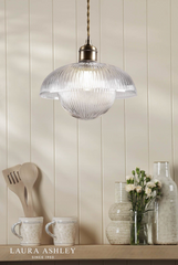 Laura Ashley Billham Pendant Matt Antique Brass and Ribbed Glass