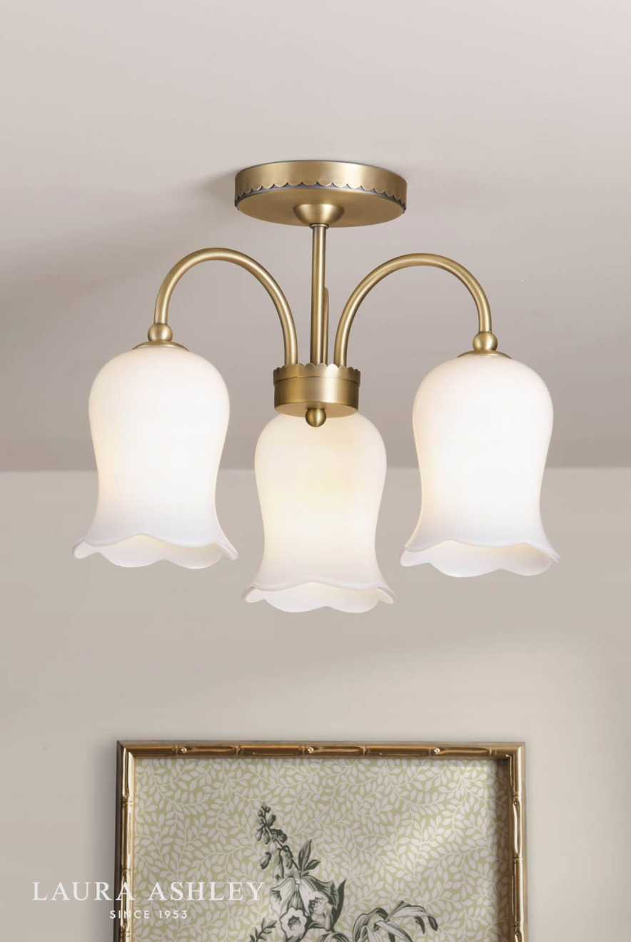 Laura Ashley Lidsell 3 Light Semi-Flush Matt Antique Brass and Opal Glass