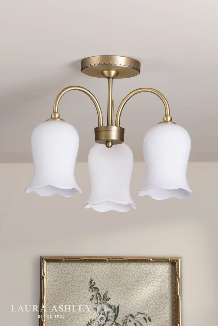Laura Ashley Lidsell 3 Light Semi-Flush Matt Antique Brass and Opal Glass
