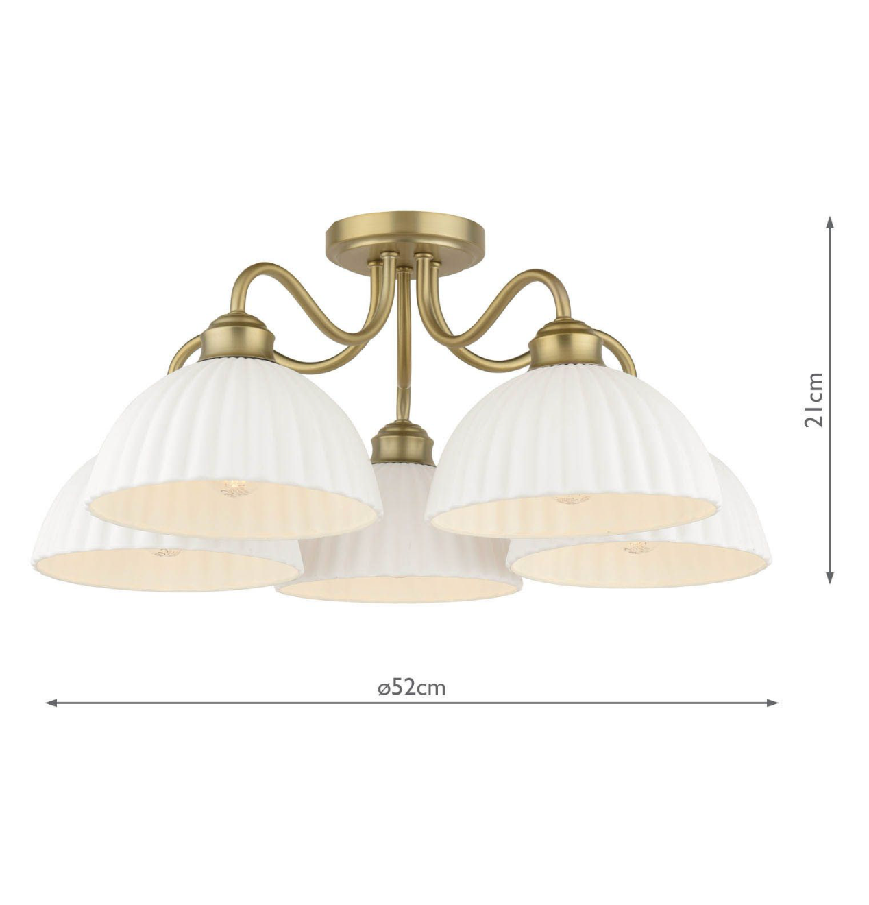 Laura Ashley Durford 5 Light Semi-Flush Matt Antique Brass and White Ceramic