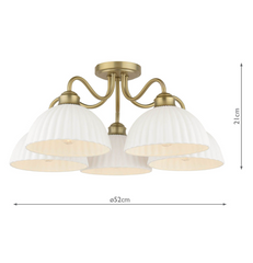 Laura Ashley Durford 5 Light Semi-Flush Matt Antique Brass and White Ceramic