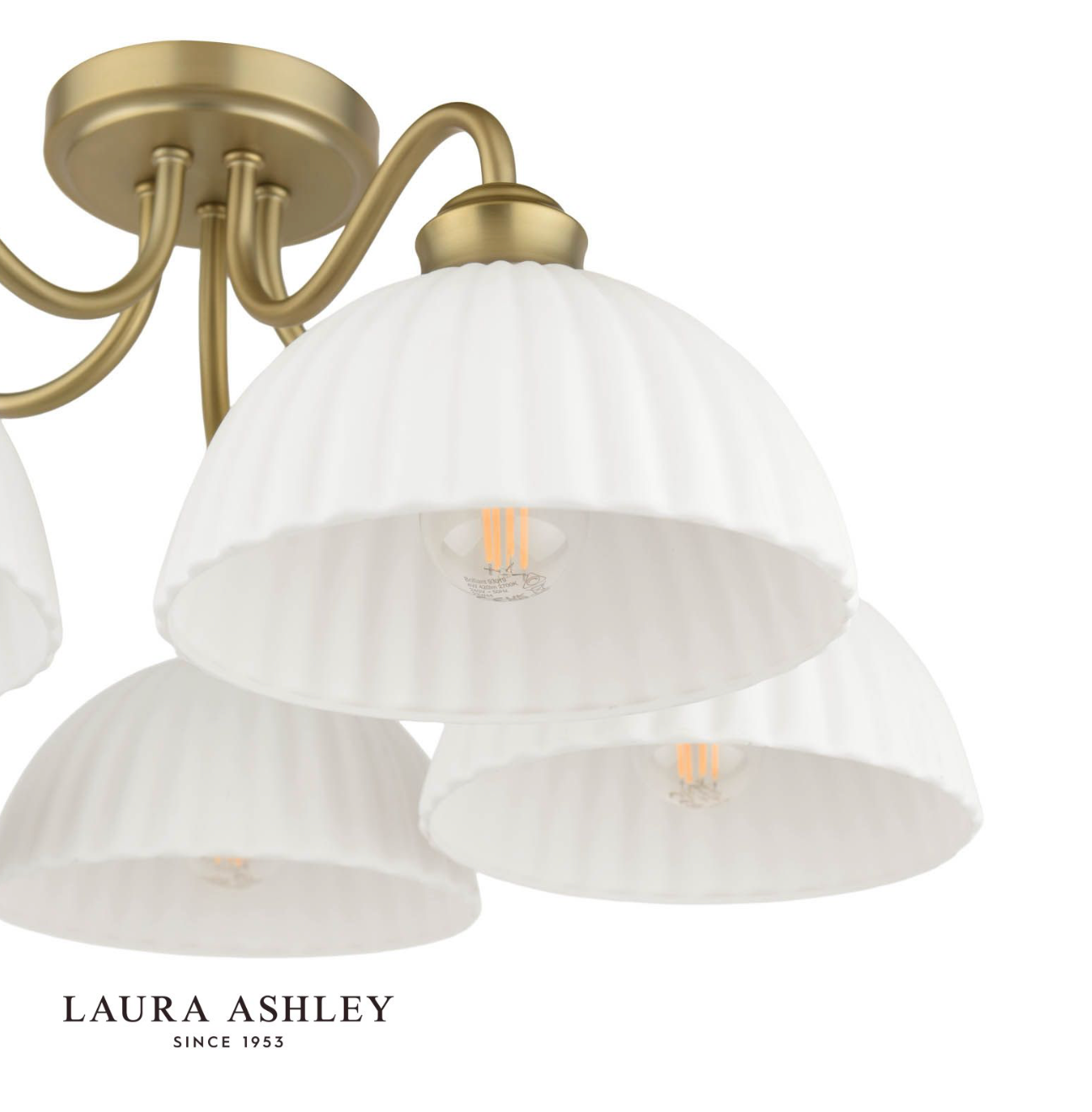 Laura Ashley Durford 5 Light Semi-Flush Matt Antique Brass and White Ceramic