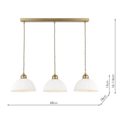 Laura Ashley Durford 3 Light Bar Pendant Matt Antique Brass and White Ceramic