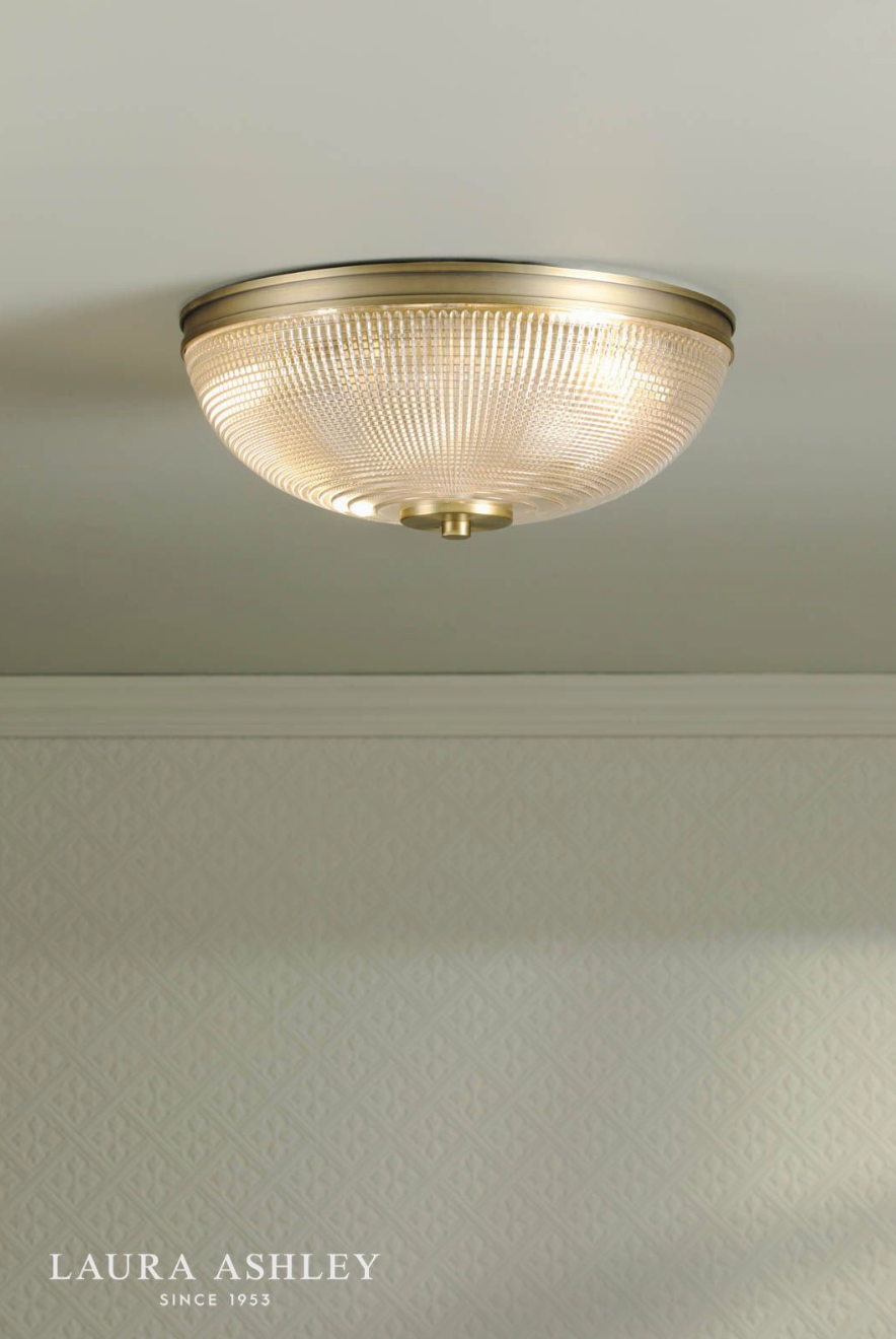 Laura Ashley Langdon 2 Light Bathroom Ceiling Light Matt Antique Brass and Textured Glass IP44