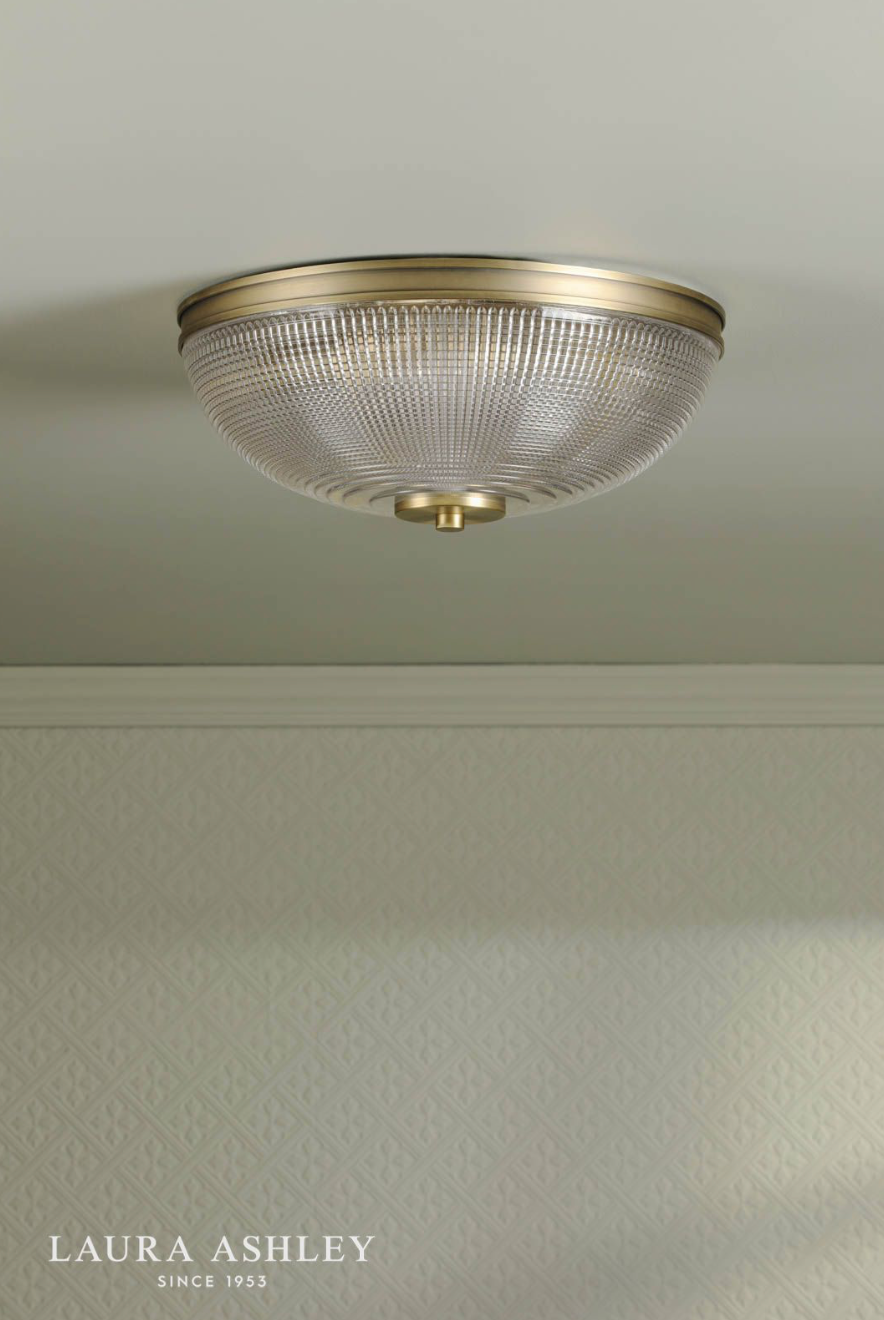 Laura Ashley Langdon 2 Light Bathroom Ceiling Light Matt Antique Brass and Textured Glass IP44