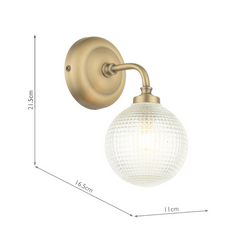 Laura Ashley Langdon Bathroom Wall Light Matt Antique Brass and Textured Glass IP44