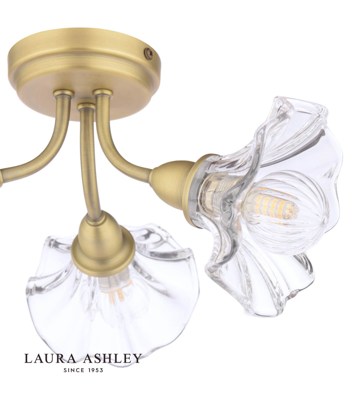 Laura Ashley Kerswell 3 Light Semi-Flush Matt Antique Brass and Glass
