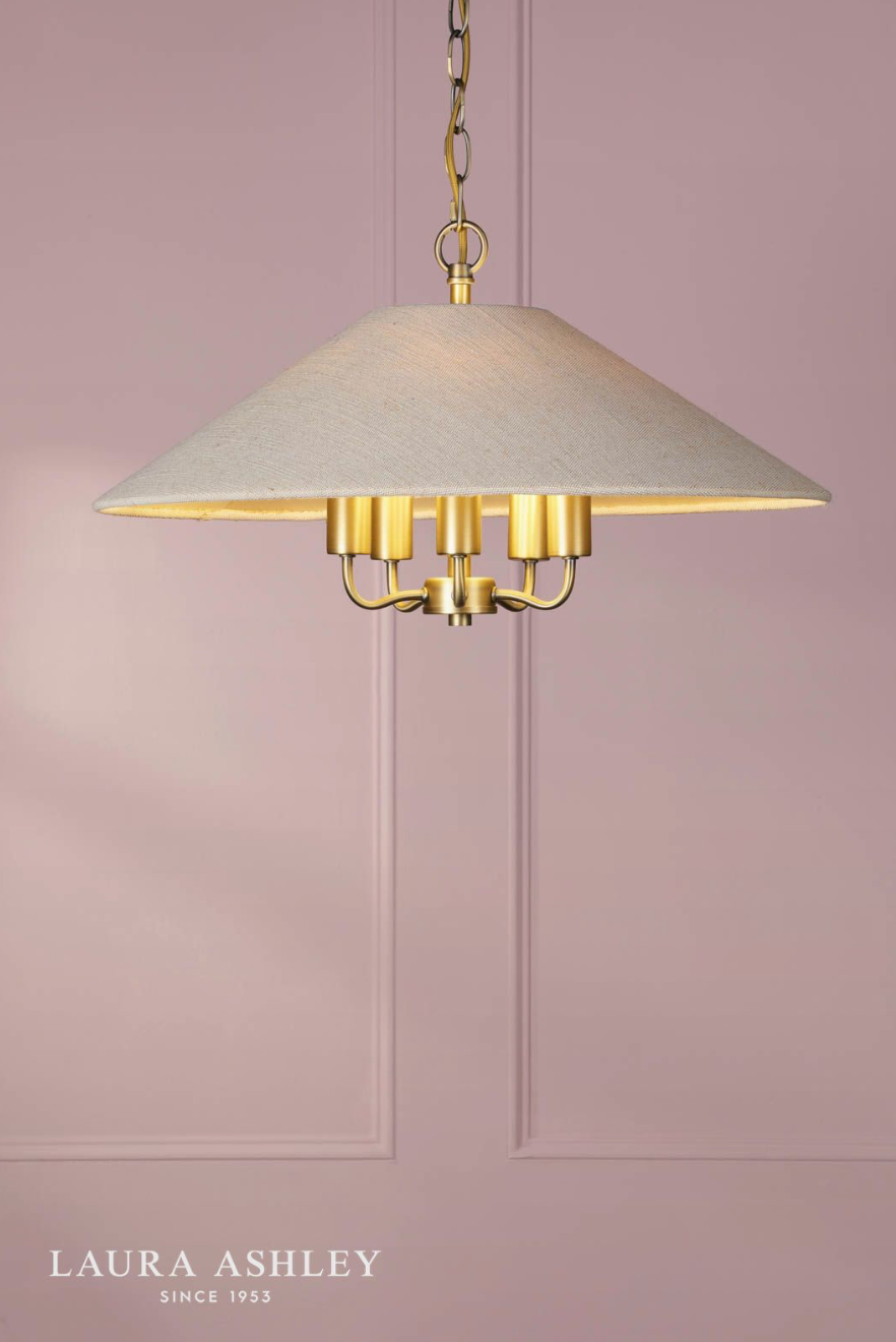 Laura Ashley Harland 5 Light Pendant Matt Antique Brass With Shade