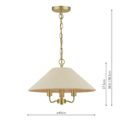 Laura Ashley Harland 3 Light Pendant Matt Antique Brass With Shade