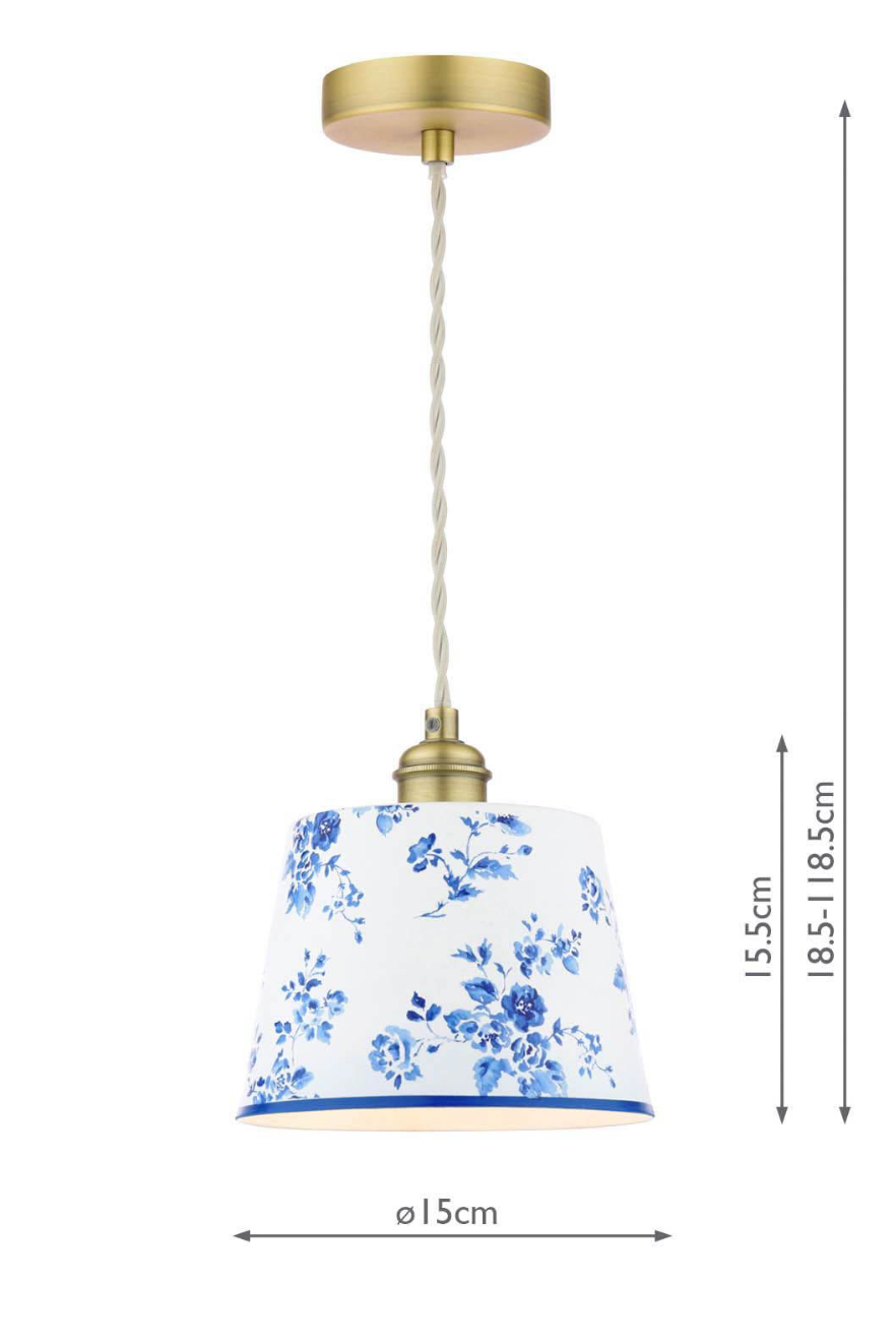 Laura Ashley China Rose Pendant Matt Blue and Matt Antique Brass