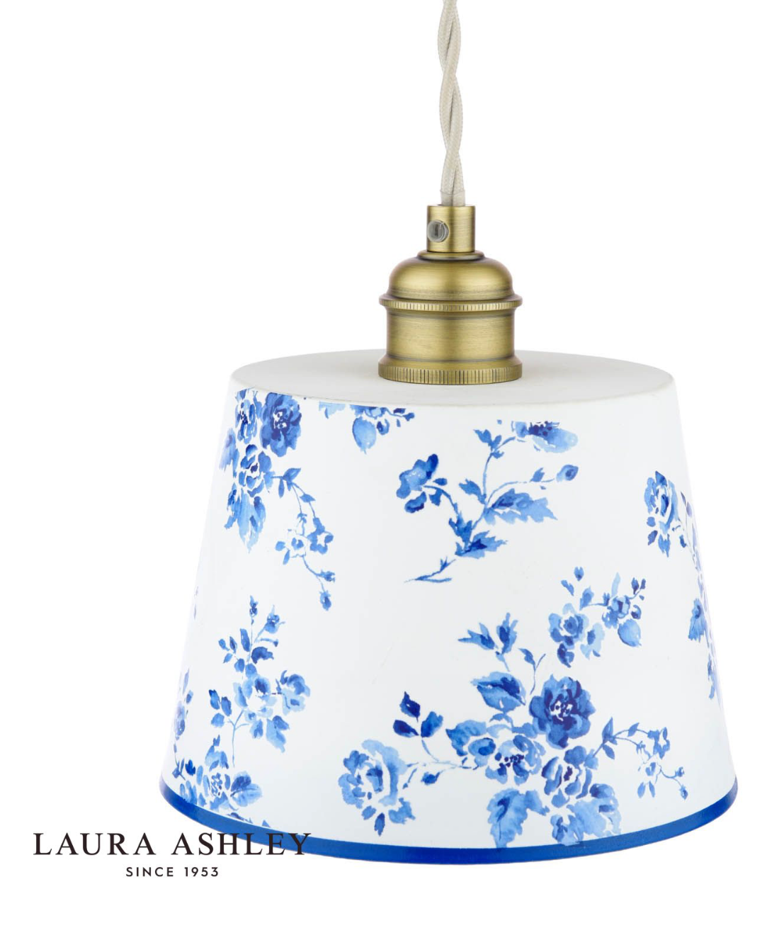 Laura Ashley China Rose Pendant Matt Blue and Matt Antique Brass