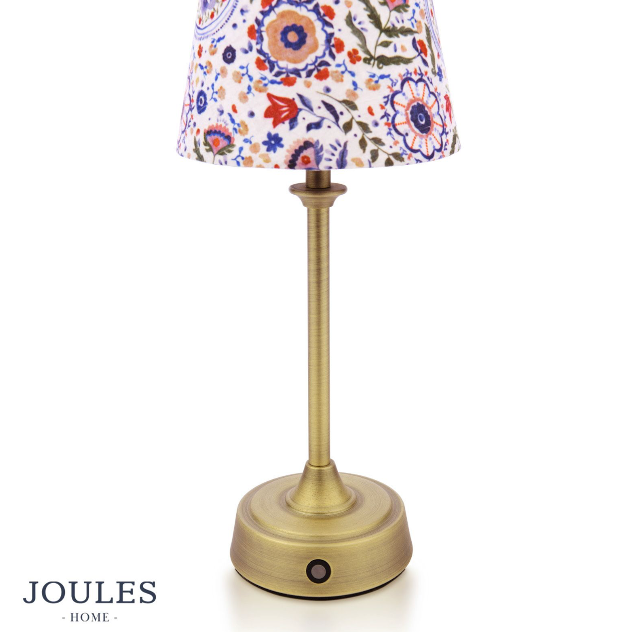 Joules Apsley Rechargeable Table Lamp Matt Antique Brass With Multi Coloured Shade LED