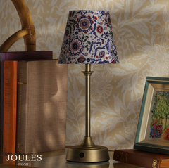 Joules Apsley Rechargeable Table Lamp Matt Antique Brass With Multi Coloured Shade LED