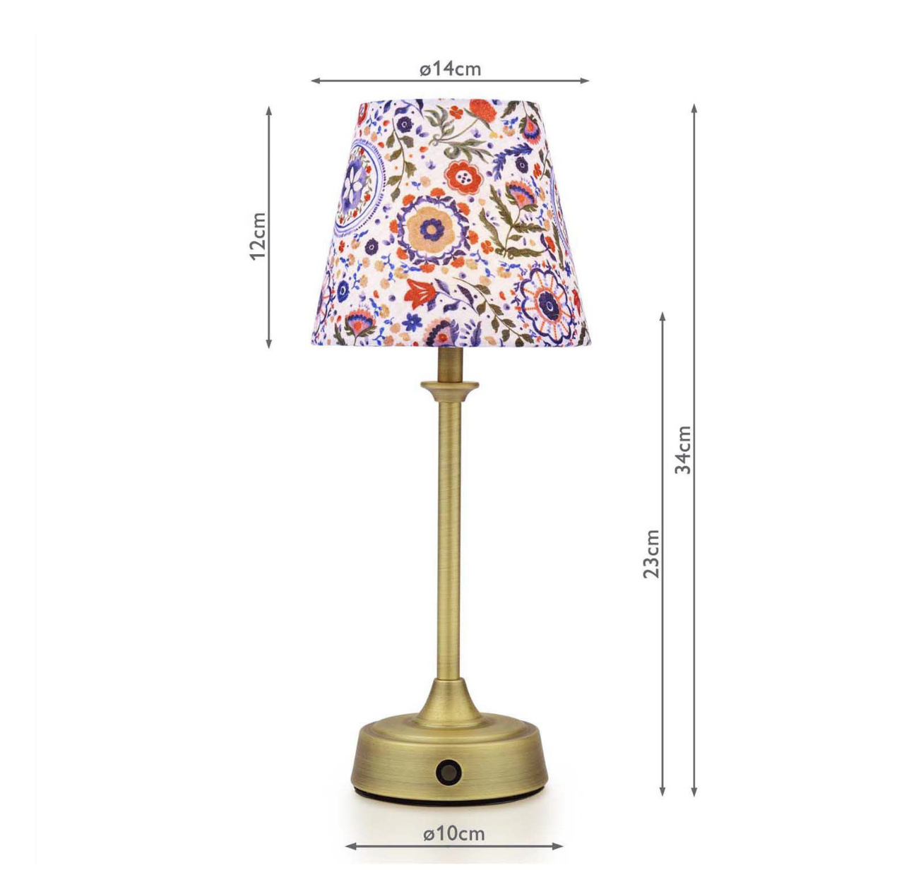 Joules Apsley Rechargeable Table Lamp Matt Antique Brass With Multi Coloured Shade LED