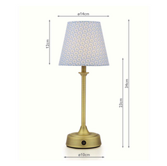 Joules Apsley Rechargeable Table Lamp Matt Antique Brass With Blue Shade LED
