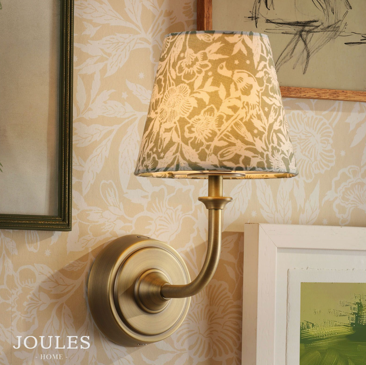 Joules Apsley Rechargeable Wall Light Pheasant Print Green Shade