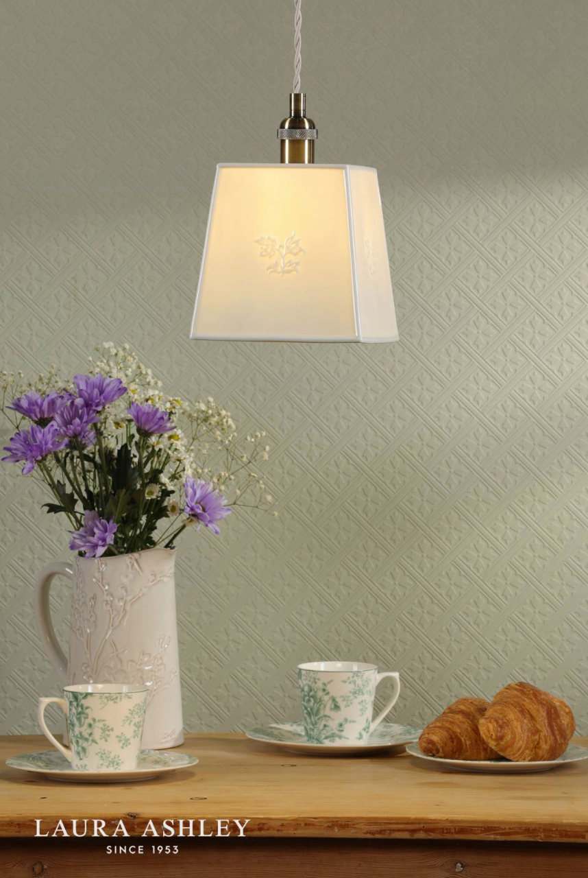 Laura Ashley Porcelain Square Pendant Cream and Antique Brass