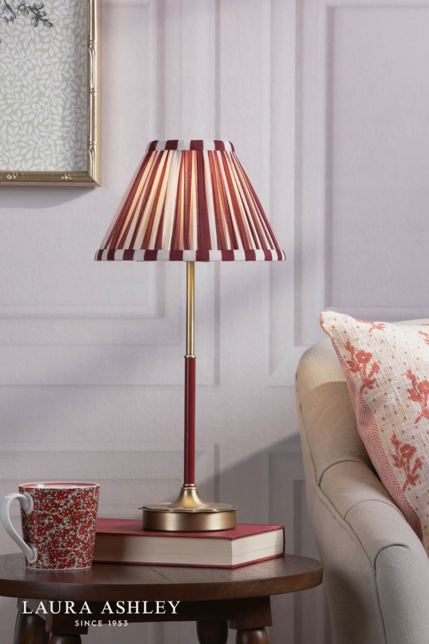 Laura Ashley Denwick Table Lamp Matt Antique Brass and Red Shade