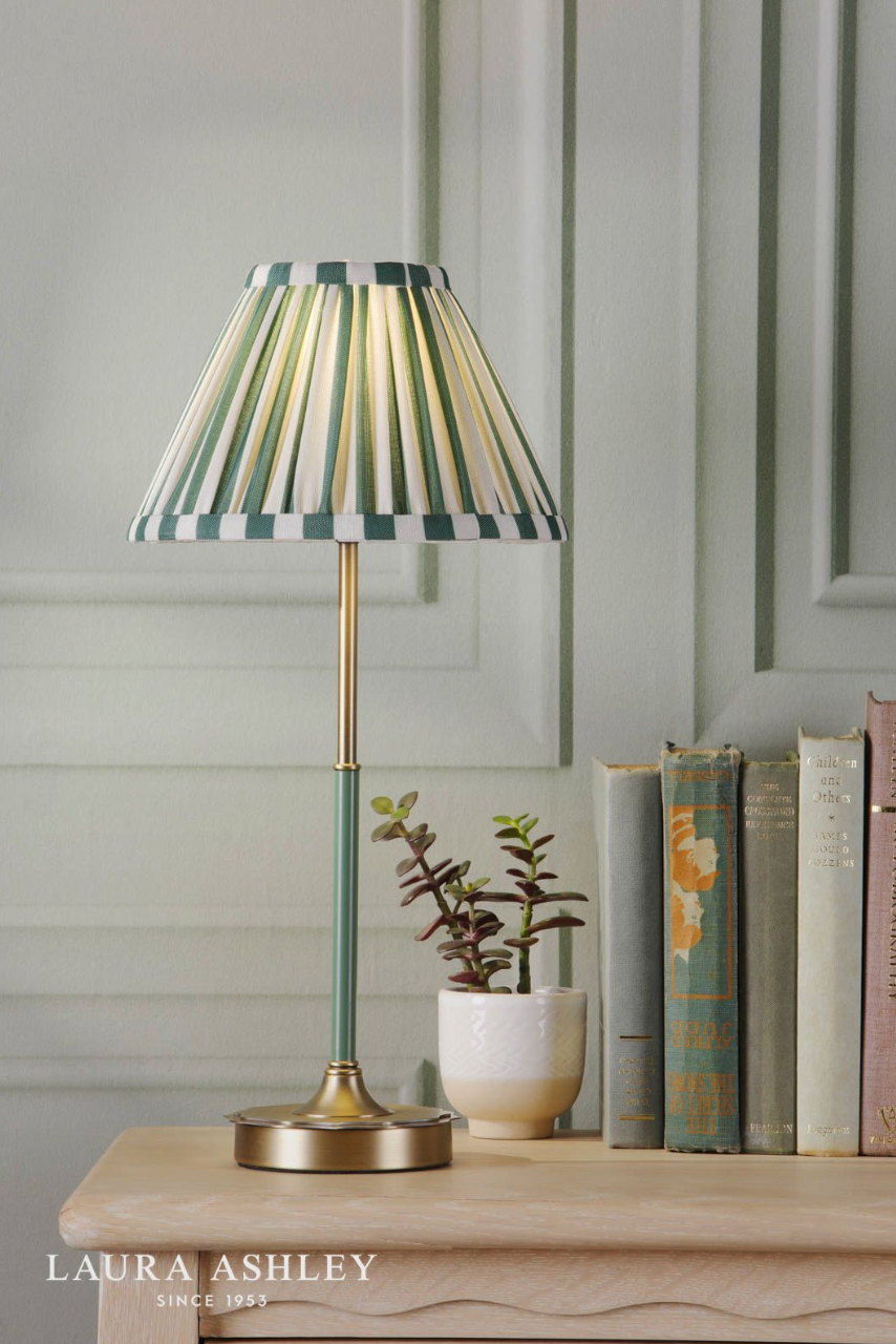 Laura Ashley Denwick Table Lamp Matt Antique Brass and Green Shade