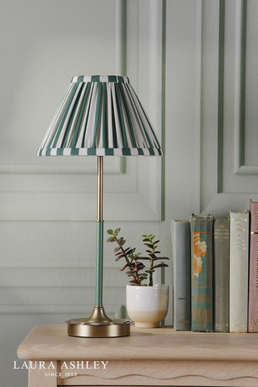 Laura Ashley Denwick Table Lamp Matt Antique Brass and Green Shade