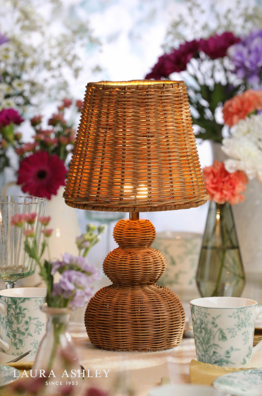 Laura Ashley Hasfield Rechargeable Table Lamp Natural Rattan With Shade LED