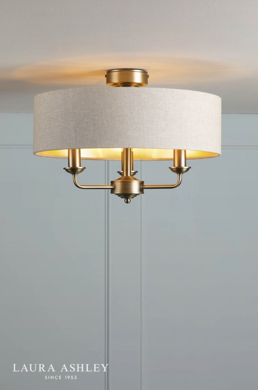 Laura Ashley Sorrento 3 Light Semi-Flush Matt Antique Brass With Natural Shade