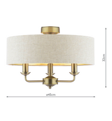 Laura Ashley Sorrento 3 Light Semi-Flush Matt Antique Brass With Natural Shade