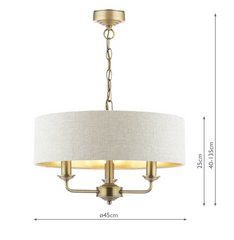 Laura Ashley Sorrento 3 Light Shadelier Matt Antique Brass With Natural Shade