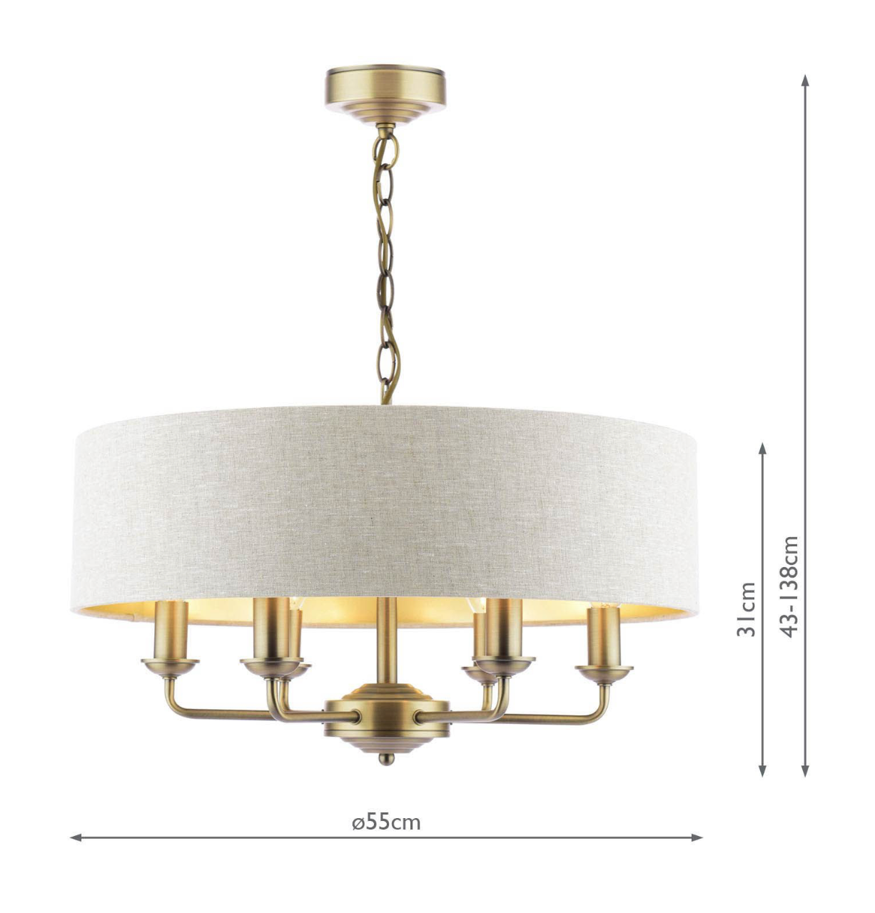 Laura Ashley Sorrento 6 Light Shadelier Matt Antique Brass With Natural Shade