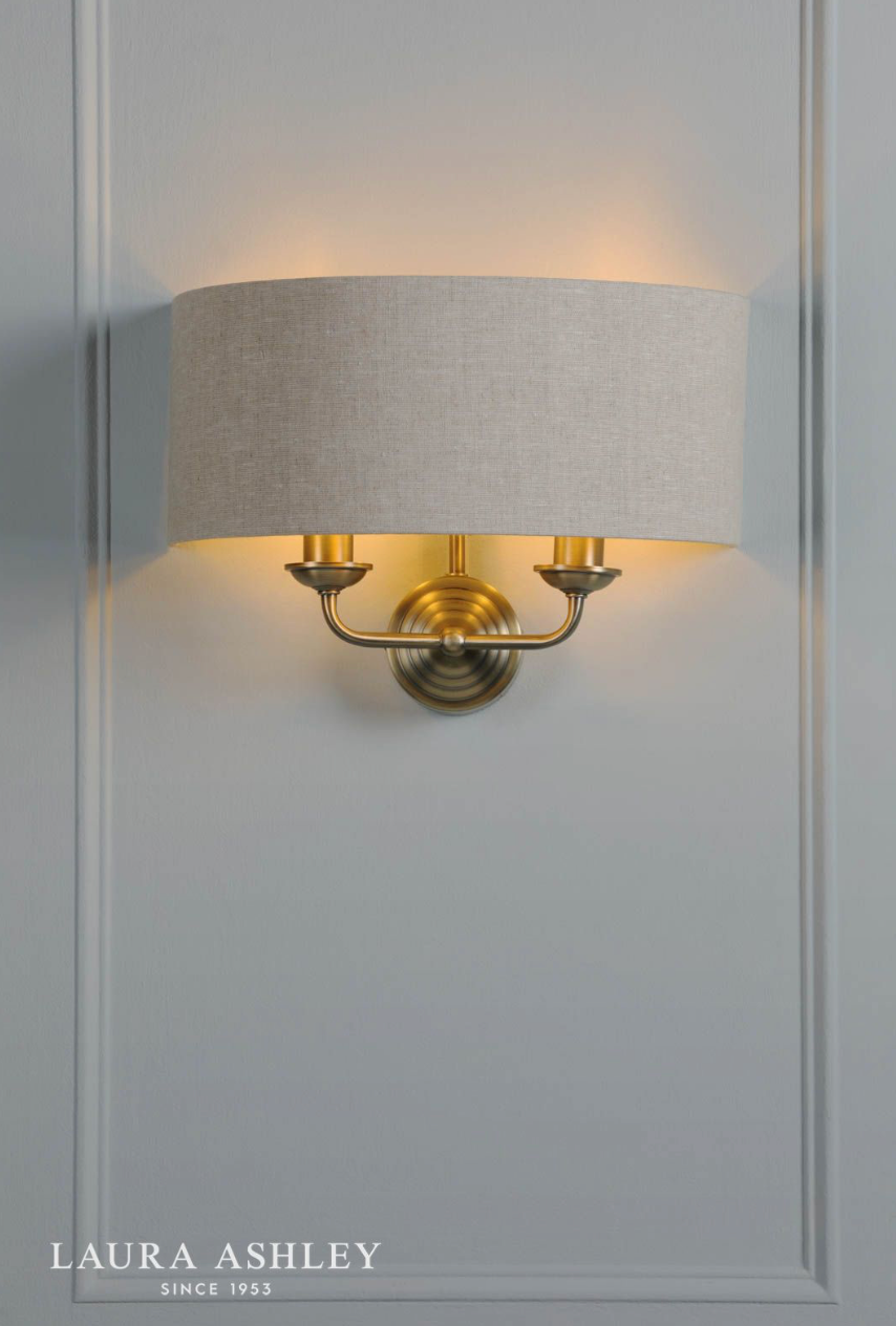 Laura Ashley Sorrento 2 lt Wall Light Matt Antique Brass With Natural Shade